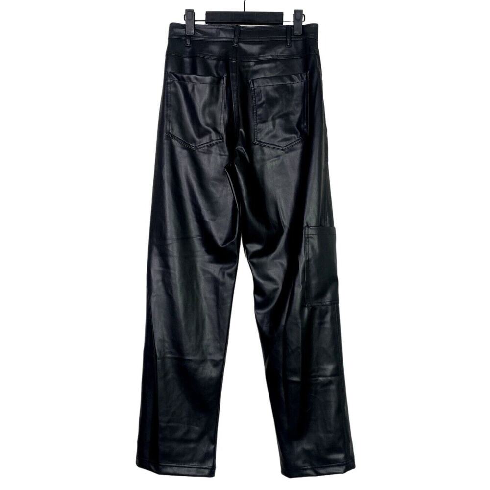 ZARA Wide Leg High Rise Faux Leather Edgy Moto Biker Full Length Pants M Black - Picture 5 of 16